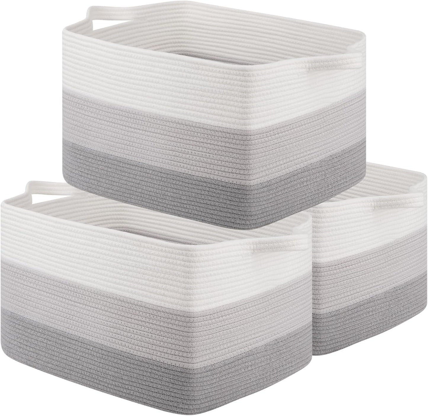 OIAHOMY Rectangle Woven Storage Basket - Nursery Cotton Rope Baskets for Storage, Toy Basket