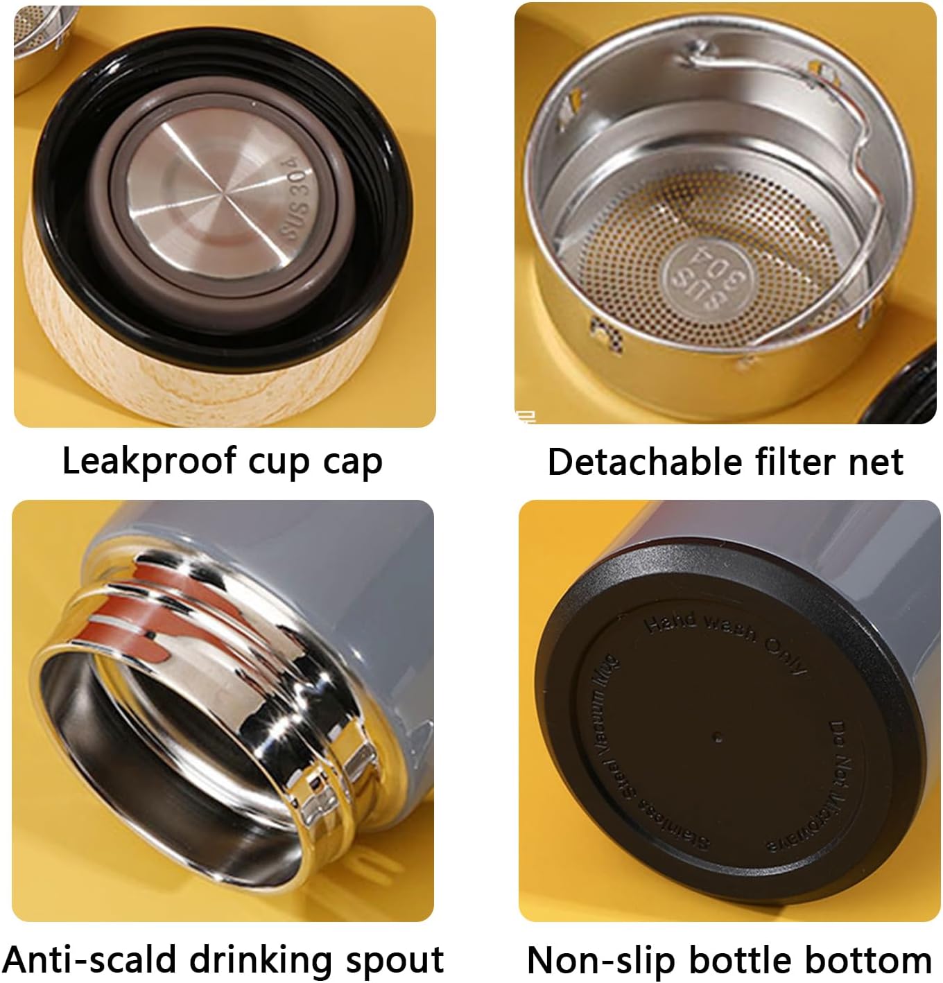 15oz Water Bottle Stainless Steel Thermos Flask - Insulated Vacuum, Leak Proof, Keeps Drinks