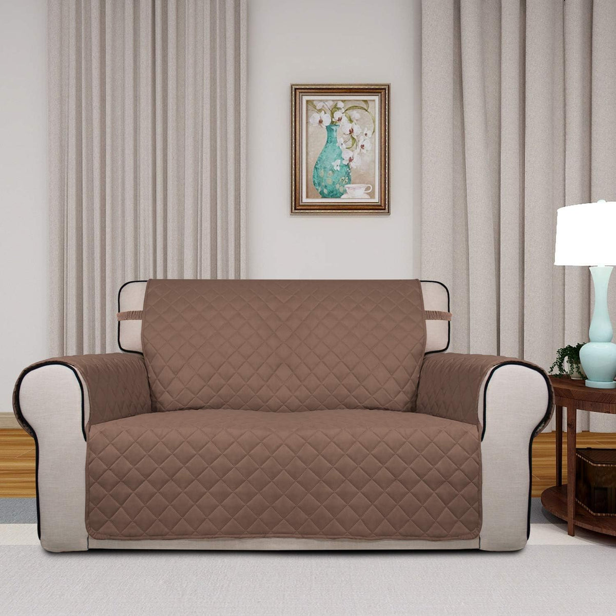 PureFit Reversible Quilted Sofa Cover, Water Resistant Medium Slipcover Furniture Protector