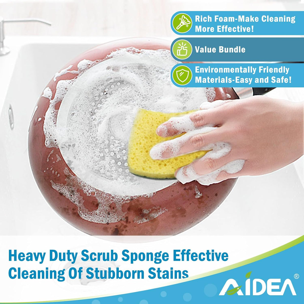 AIDEA Sponges Kitchen, Heavy Duty Scrub Sponge, 6Count, Sponges for Dishes, Cellulose Kitchen