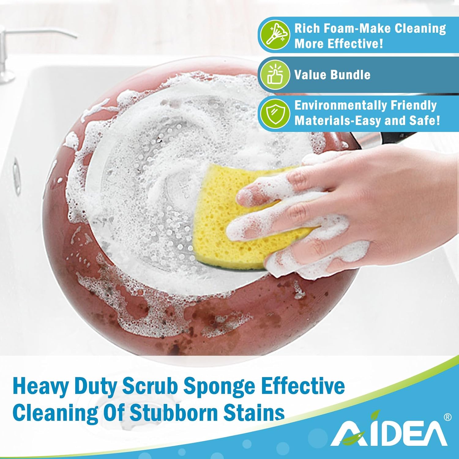 AIDEA Sponges Kitchen, Heavy Duty Scrub Sponge, 6Count, Sponges for Dishes, Cellulose Kitchen