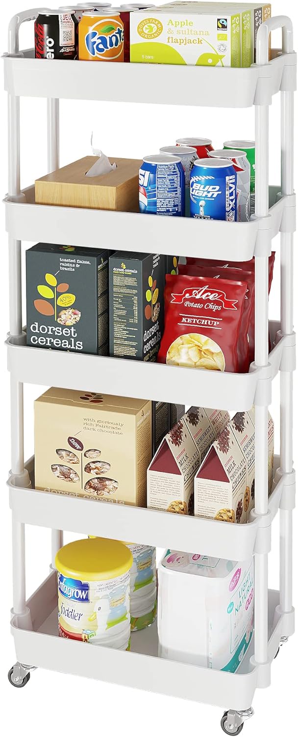 Laiensia 5-Tier Rolling Cart with Wheels,Multifunction Utility Storage carts, Kitchen Storage