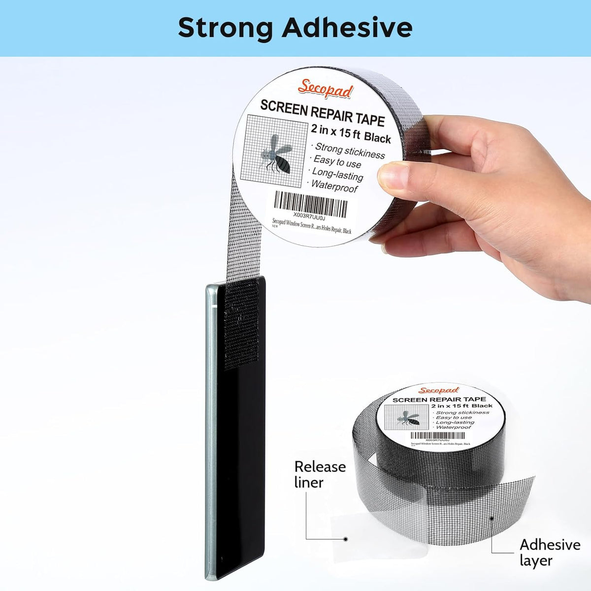 Black Window Screen Repair Tape, 2 in X 15 FT (180IN) Screen Repair Kit for Windows or Doors