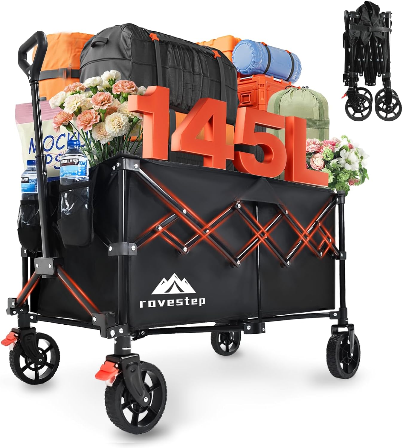 Collapsible Wagon Cart Heavy Duty Utility Carts with All Terrain Wheels for Garden, Grocery