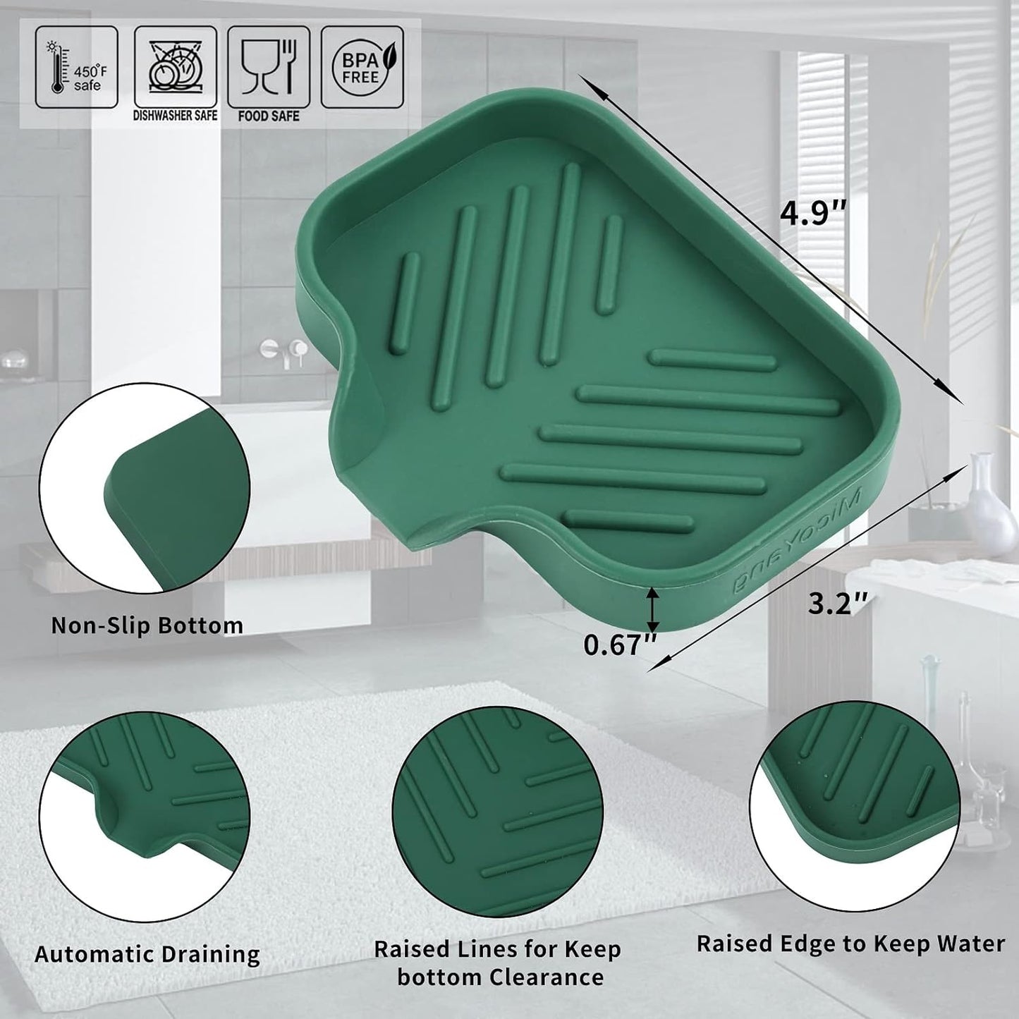 Silicone Bathroom Soap Dishes with Drain Spout-Bathroom and Kitchen Sink Organizer,Sponge