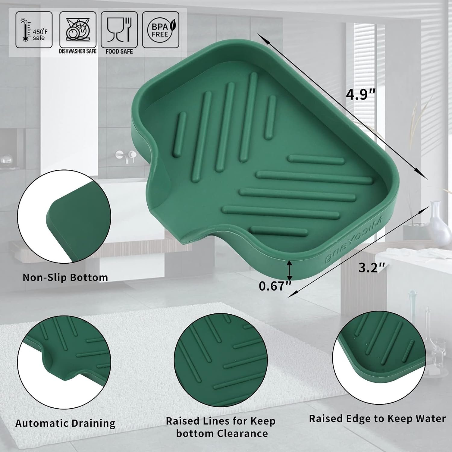 Silicone Bathroom Soap Dishes with Drain Spout-Bathroom and Kitchen Sink Organizer,Sponge
