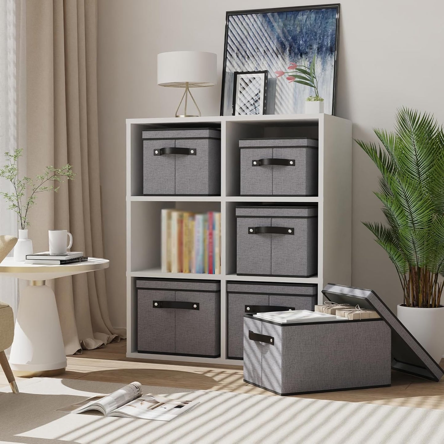 Fabric Storage Boxes, 7.1 x 9.1 x 13 Inch Baskets for Shelves with Lids, Wardrobe Organiser with