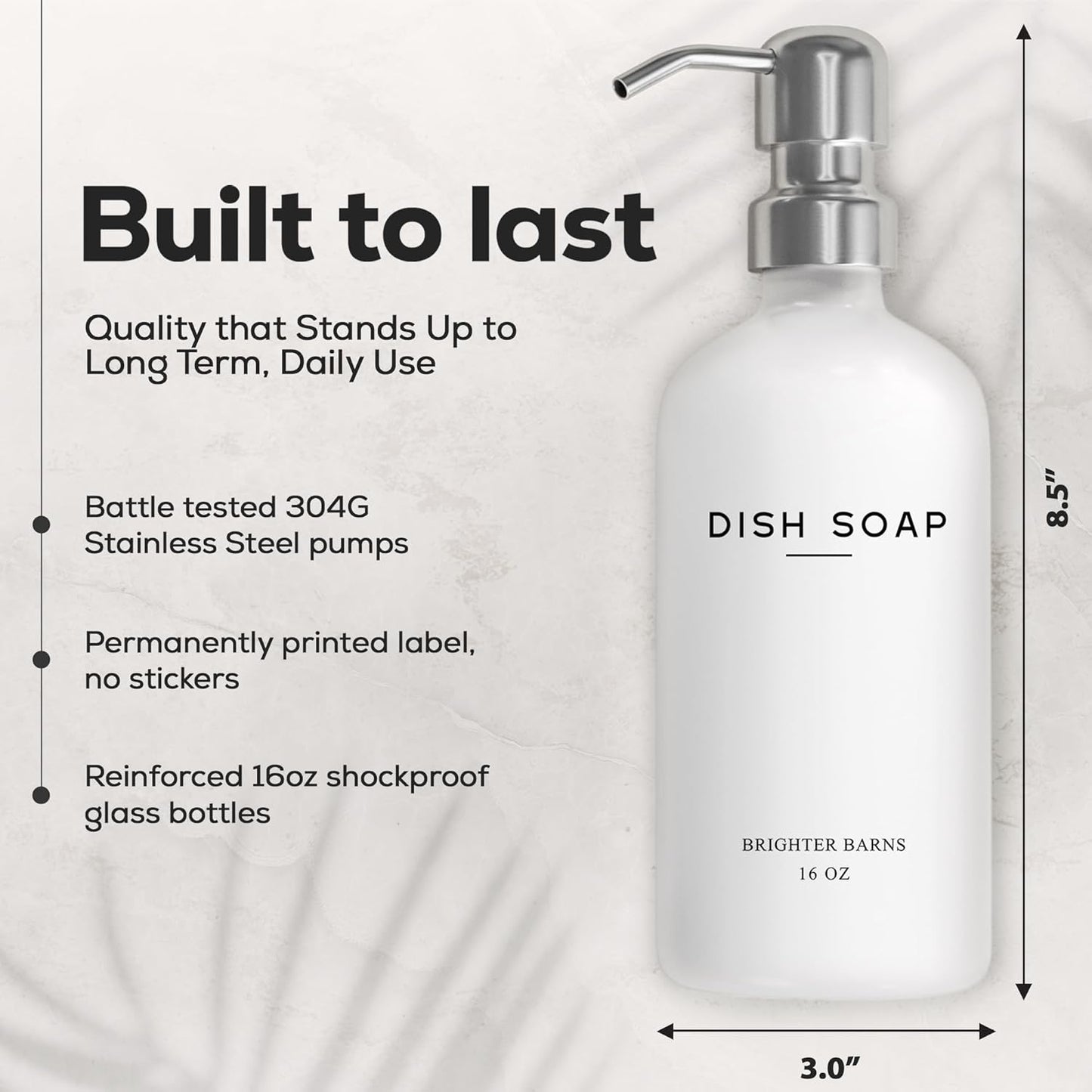 White Glass Hand and Dish Soap Dispenser Set by Brighter Barns - Modern Kitchen Soap Dispenser Set