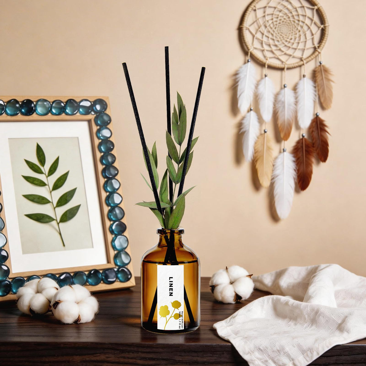 Reed Diffuser Set of 3, Eucalyptus, Linen & Lavender Scented Oil Diffusers with 15 Reeds
