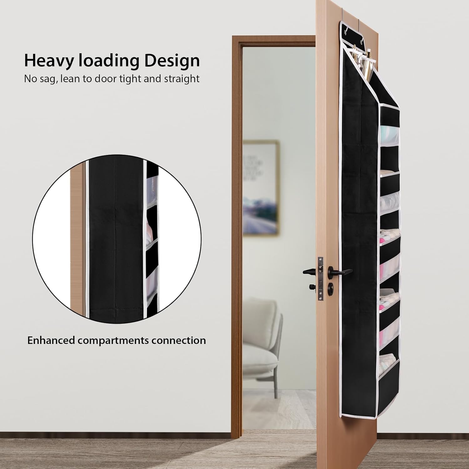 Univivi 6-Shelf Over Door Hanging Organizer Fabric Baby Door Storage with 5 Large Pockets and 3