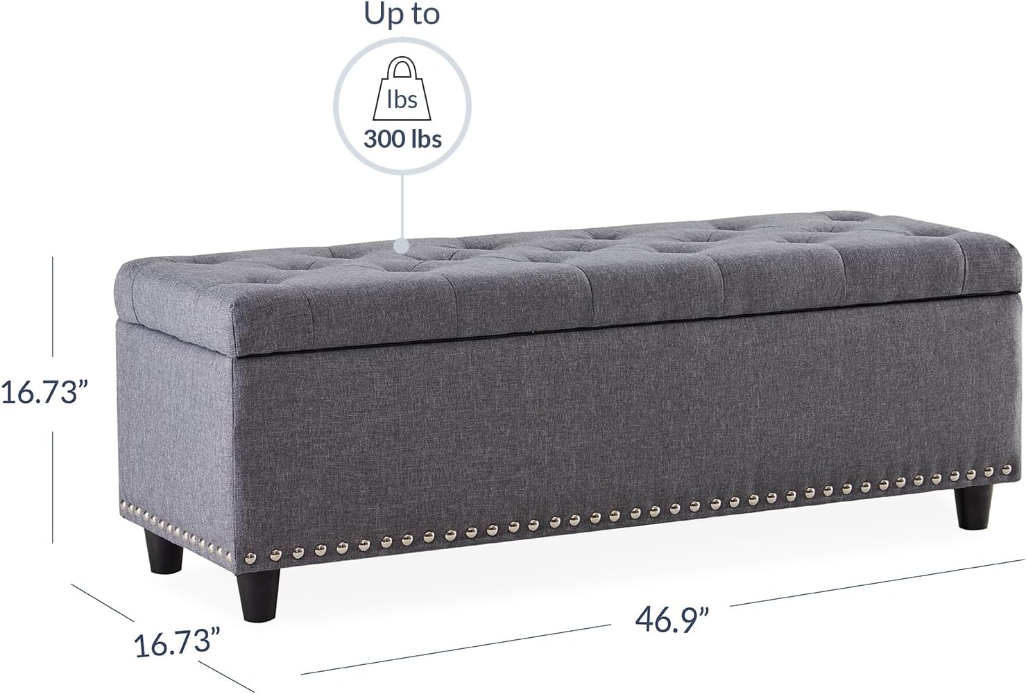 BELLEZE 47" Storage Ottoman, Storage Bench with Safety Close Hinge, Linen Button-Tufted Ottoman for