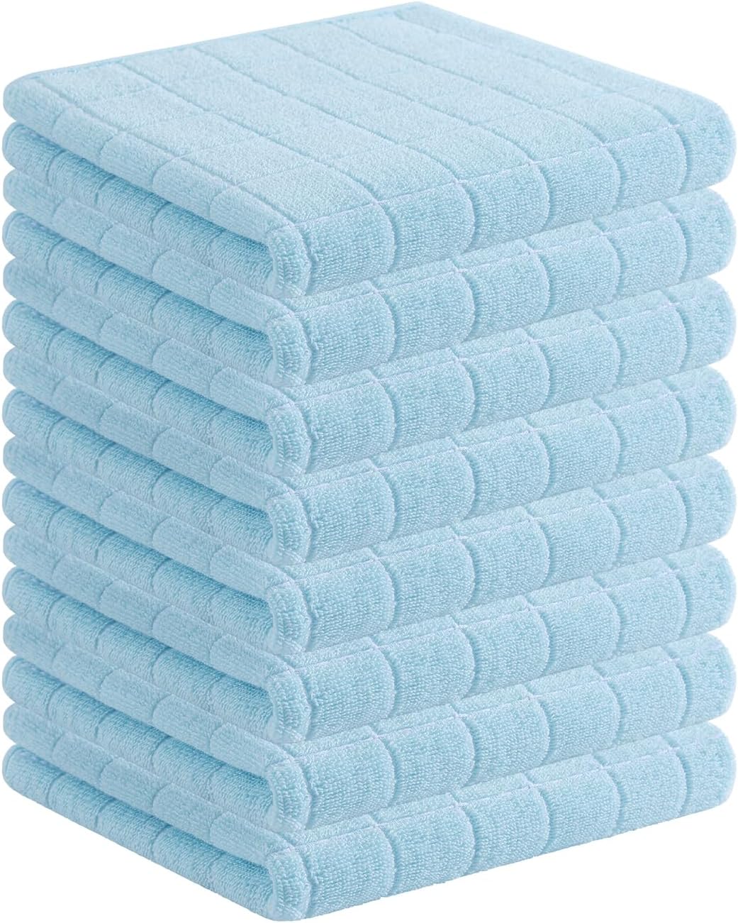 Homaxy 100% Cotton Terry Kitchen Towels(Sky Blue, 13 x 28 inches), Checkered Designed, Soft and