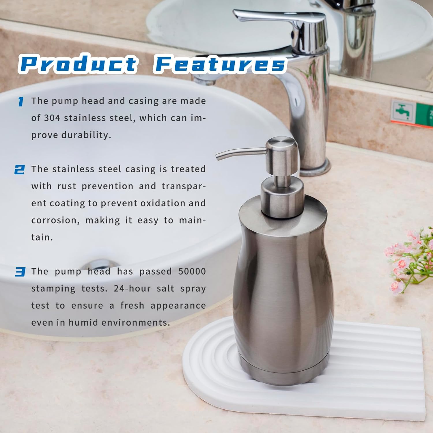 Brushed Stainless Steel Countertop Soap Dispenser Rust and Leak Resistant Hand Soap Pump with