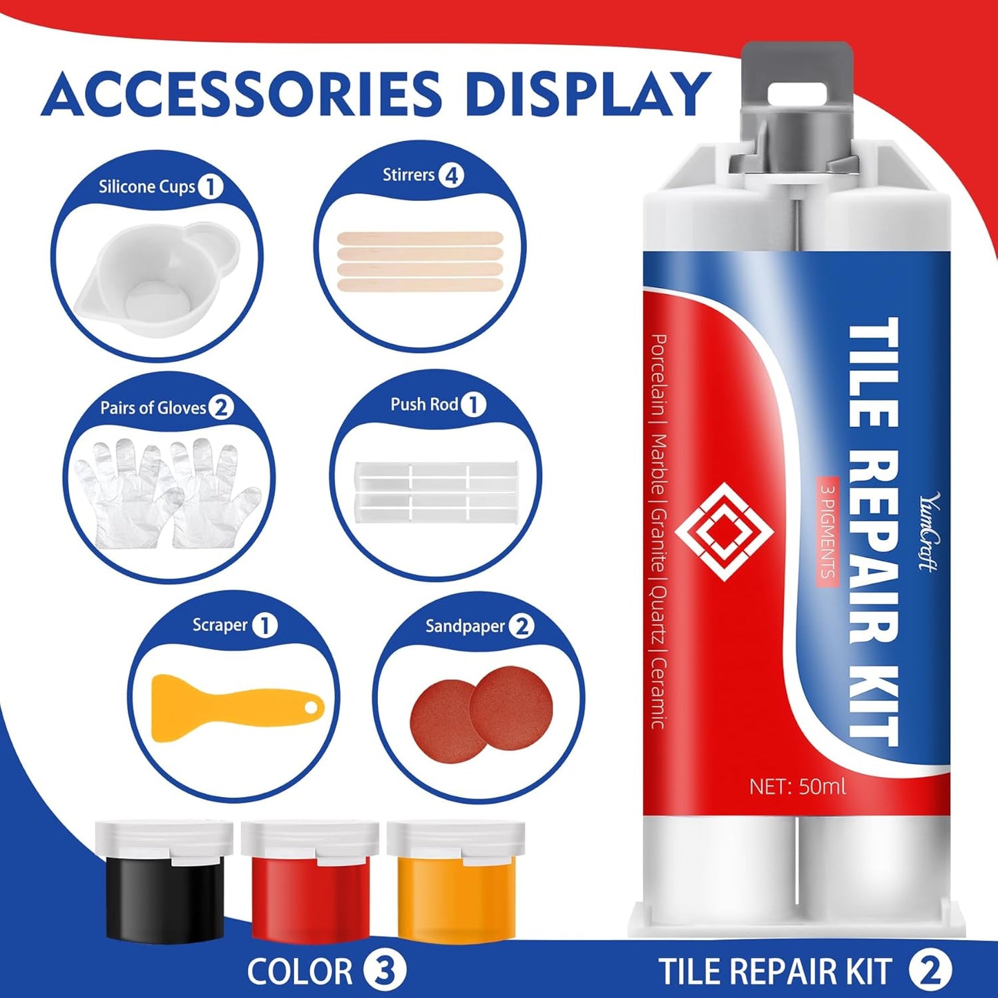 Tile Repair Kit, Ceramic Tile Repair Kit for Bathtub Crack and Hole, Porcelain Tile Chip Repair
