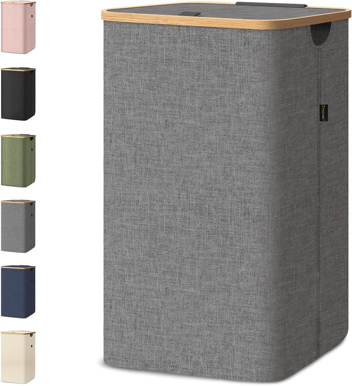 BALEINE Laundry Hamper with Lid, Tall Laundry Baskets with Bamboo Pull Handles, Large Laundry Bin