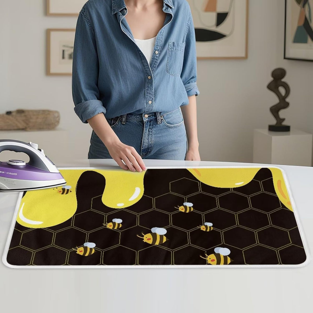 Cute Ironing Mat for Table top Washer,Dryer,Countertop,Bee Portable Iron Pad Blanket for Washer