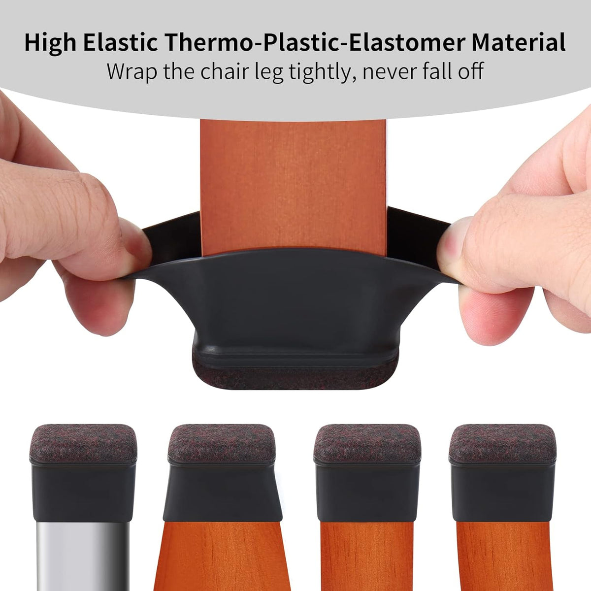Ezprotekt 16 Pcs Rectangle Silicone Chair Leg Floor Protectors, Felt Rectangle Black Furniture Leg