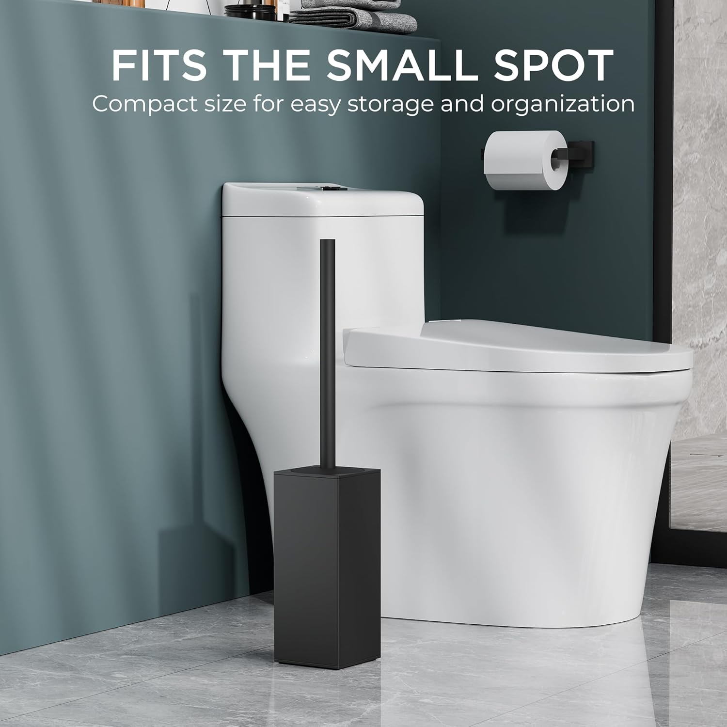 FORIOUS Toilet Brush and Holder Set, Heavy Duty 304 Stainless Steel Base Square and Long Handle for