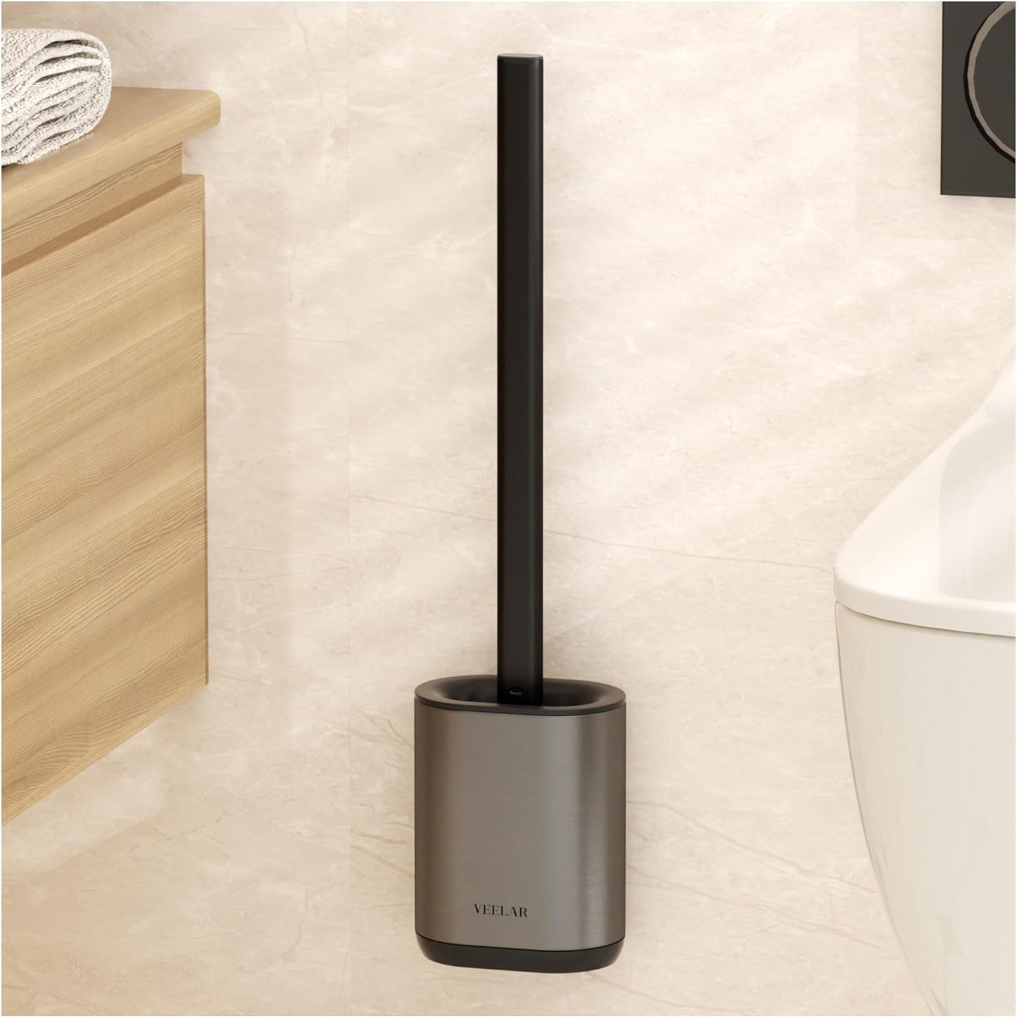Toilet Brush and Holder Set - Wall Mounted Bathroom Scrub Brush, Toilet Bowl Brush and Plunger Set