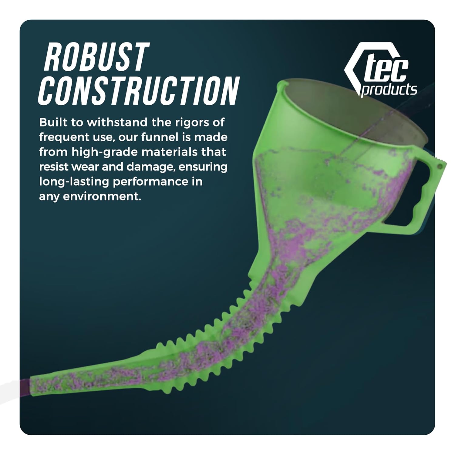 TEC Products FlexAll Long Flexible Funnel for Automotive Use - Durable Nitrile Rubber - Ideal for