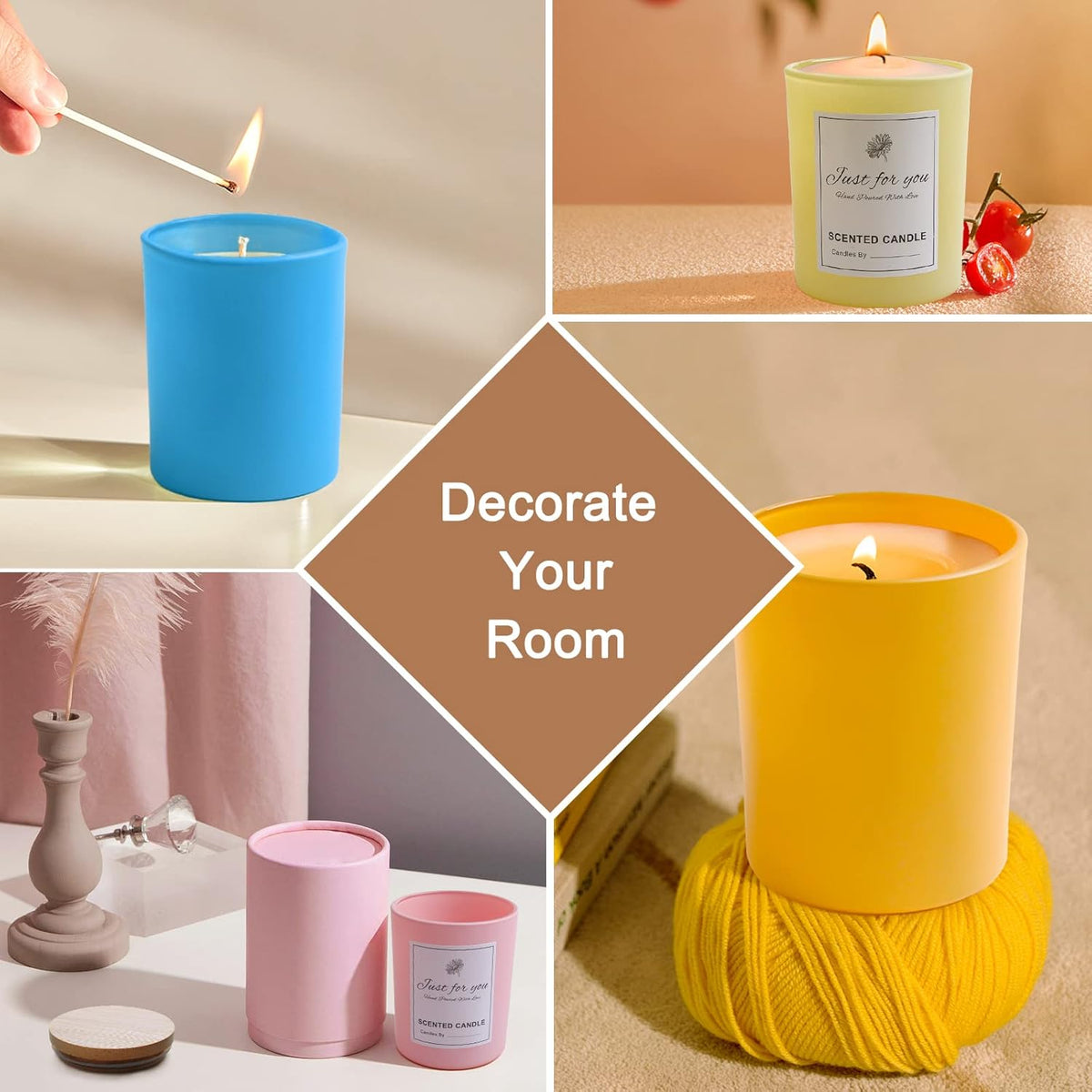 CONNOO 15 Pack Colorful Glass Candle Jars with Bamboo Lids for Making Candles, 7 oz Empty Candle