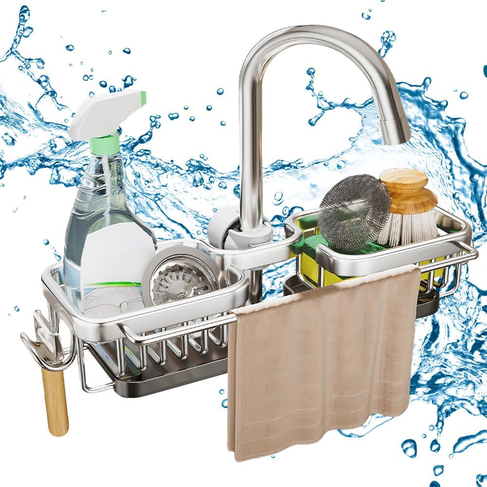 Sink Organizer Rack for Kitchen and Bathroom, 2024 New Kitchen Sink Faucet Organizer with Drip Tray