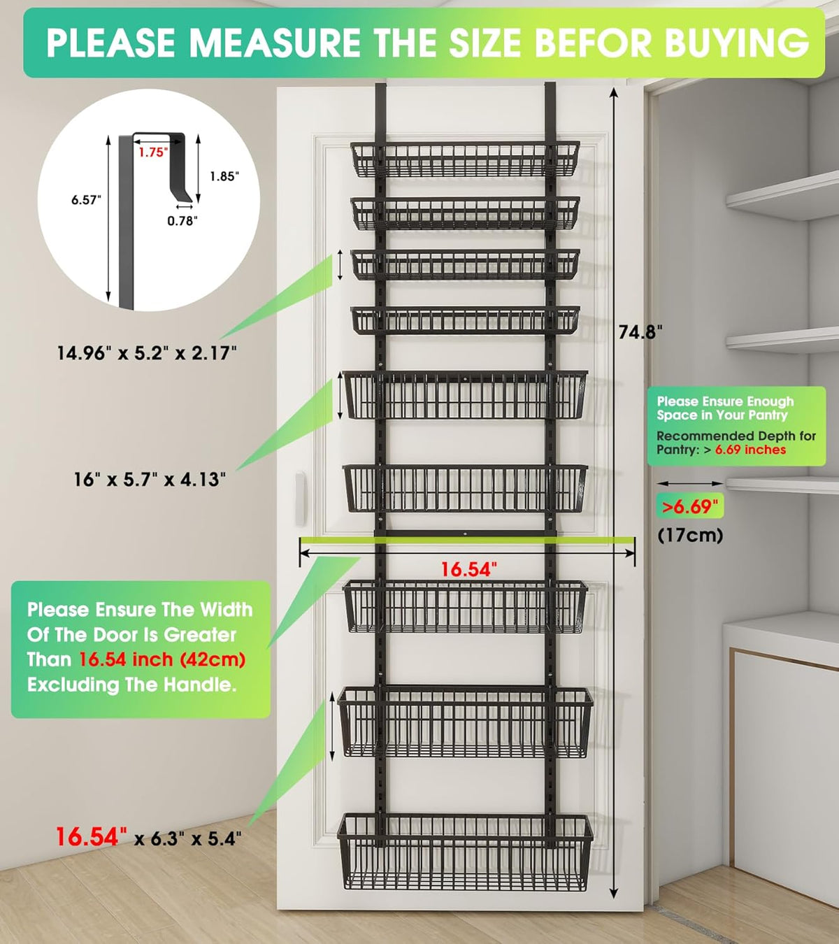 9-Tier Over The Door Pantry Organizer, Pantry Storage and Organization, Black Metal Hanging Spice
