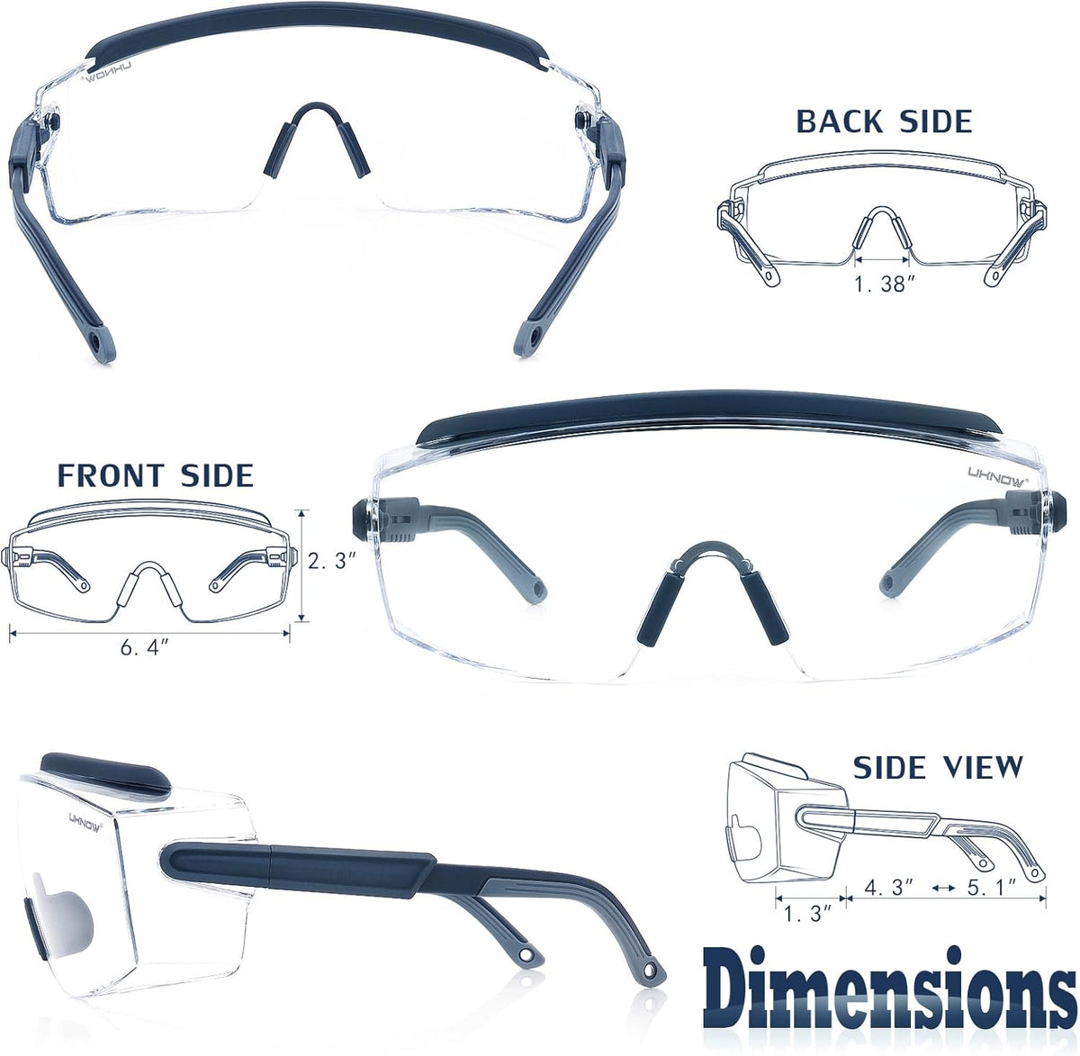 UKNOW Safety Goggles Over Glasses, Safety Glasses Anti Fog Wraparound Eye Protection, Protective