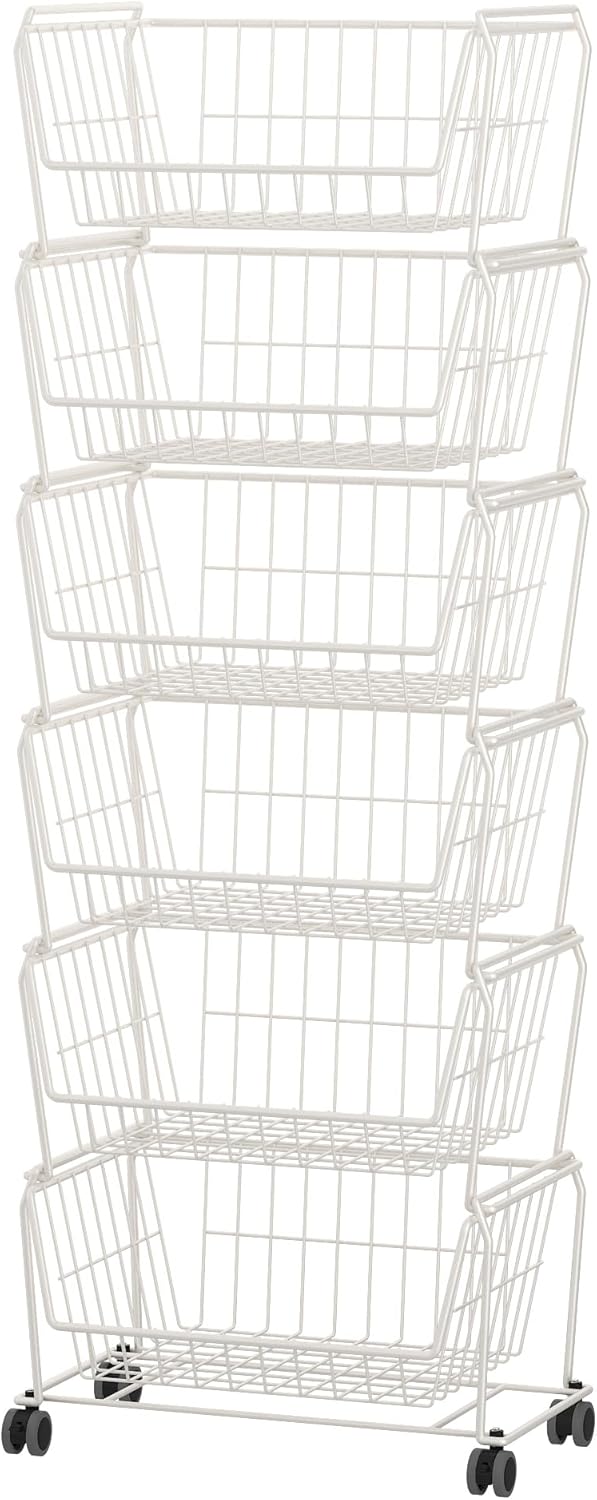 PUSDON Stackable Metal Storage Carts, Dual Use Shelf for Kitchen Fruit Vegetable Baskets with