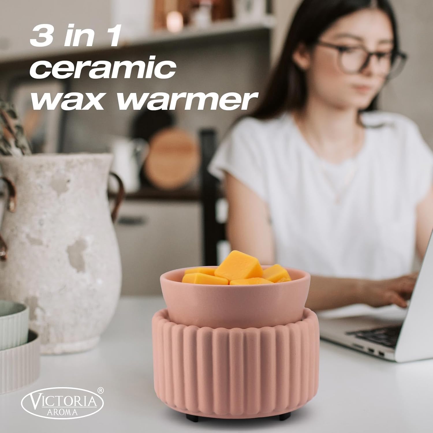 Ceramic Wax Melter 3-in-1 Candle Warmer for Scented Wax - Electric Fragrance Burner for Home