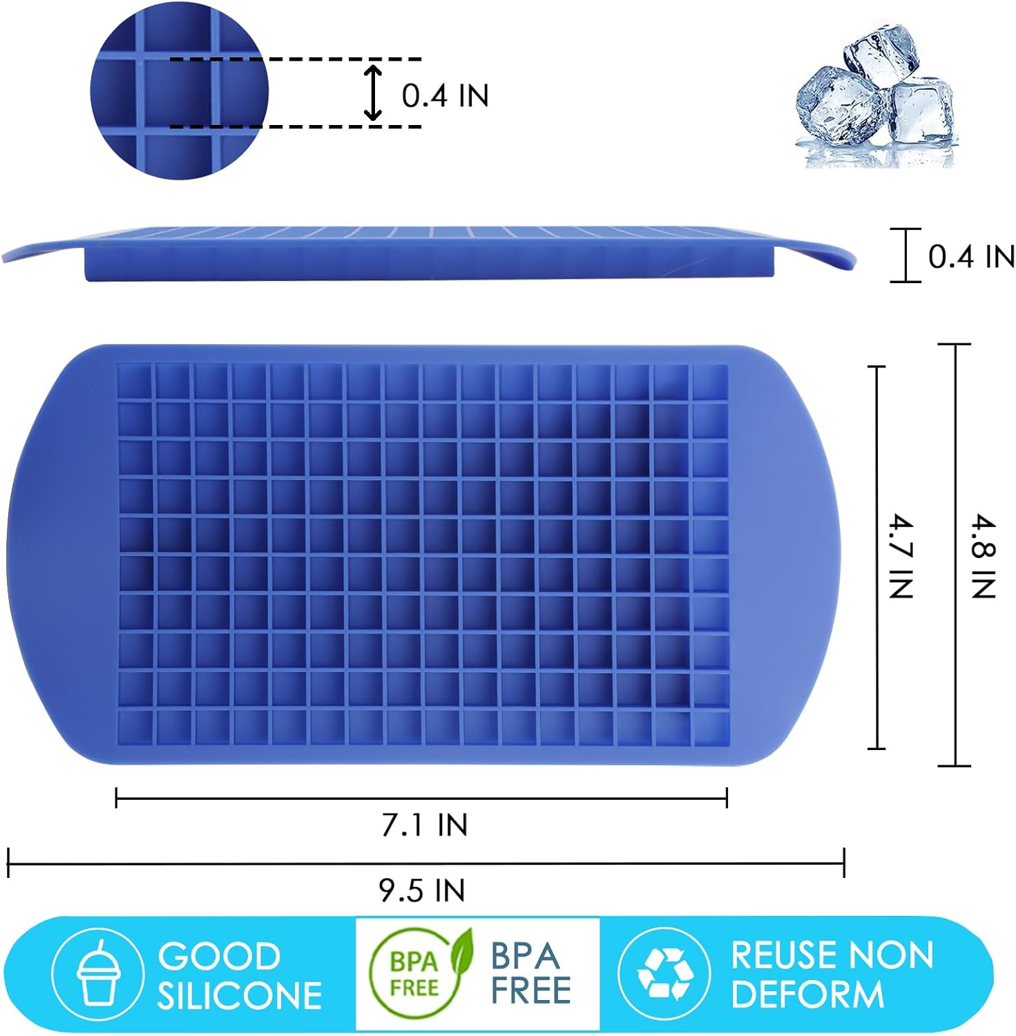 Silicone Mini Ice Cube Trays 2 Pack, 160 Crushed Ice Cube Molds, Easy Release Small Ice Cube Trays
