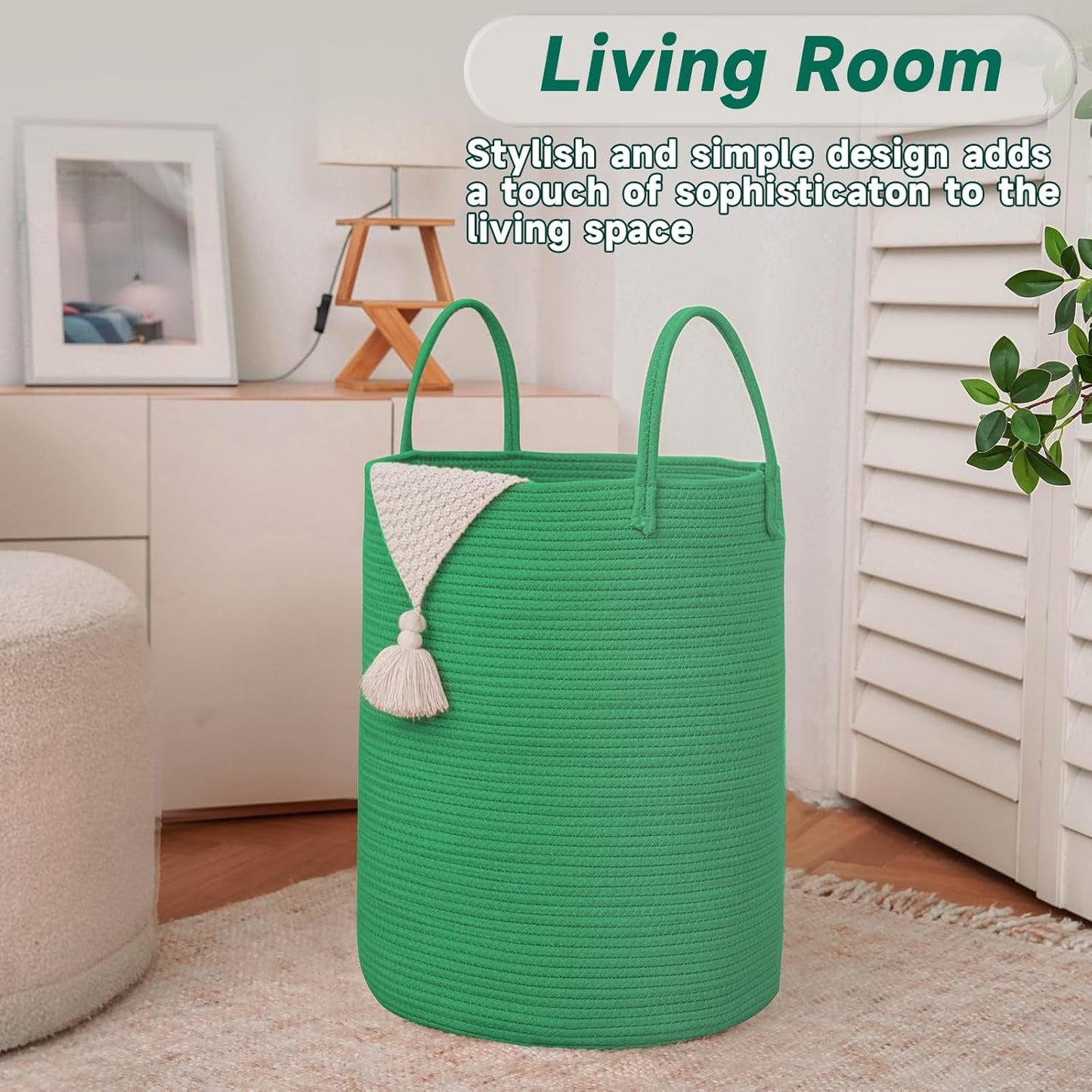 Large Woven Laundry Basket Hamper,60L Cotton Rope Storage Bin for Blankets,Toys and