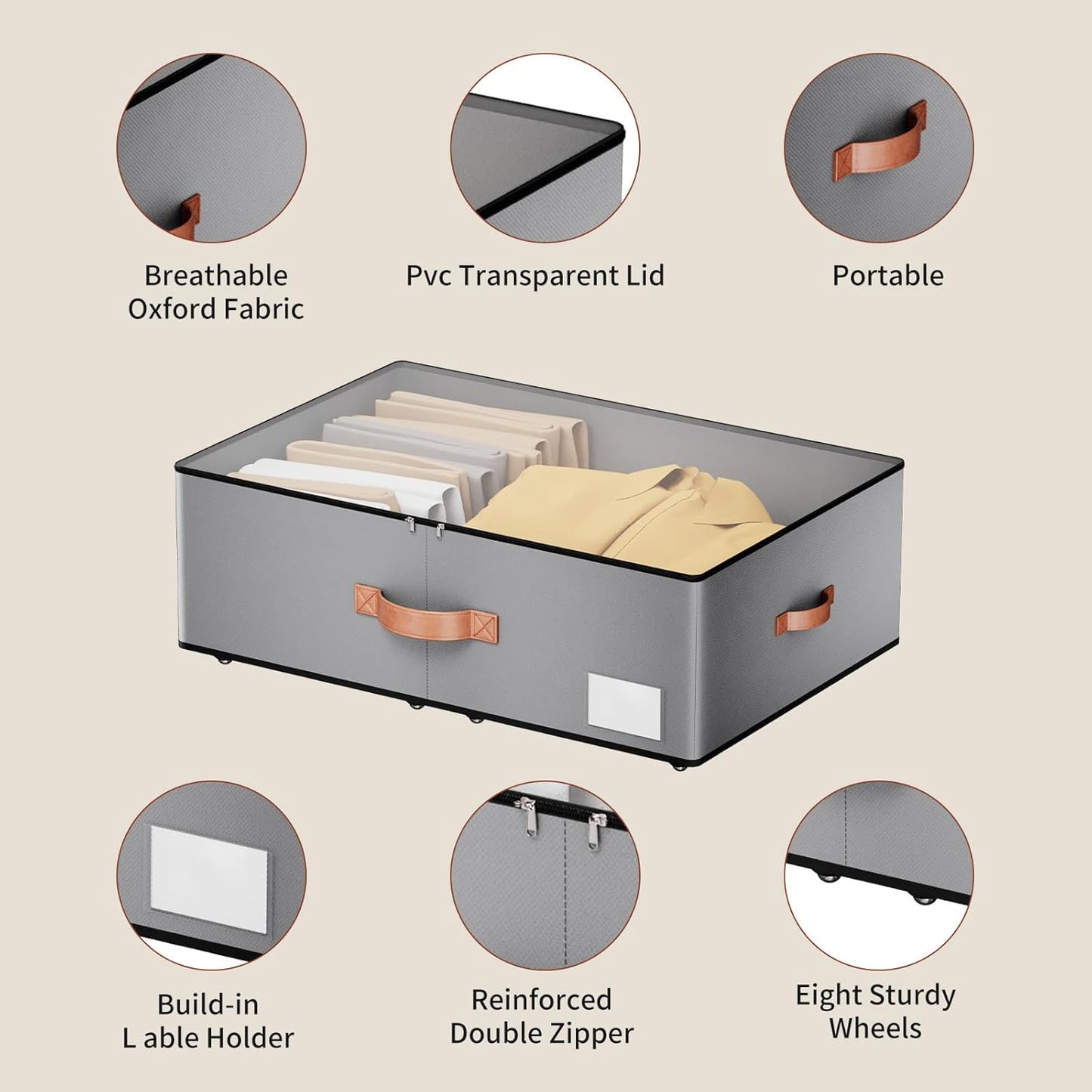Under bed Storage With Wheels,Large Capacity 10 inches Height Storage Bins,Rolling Under bed Shoe