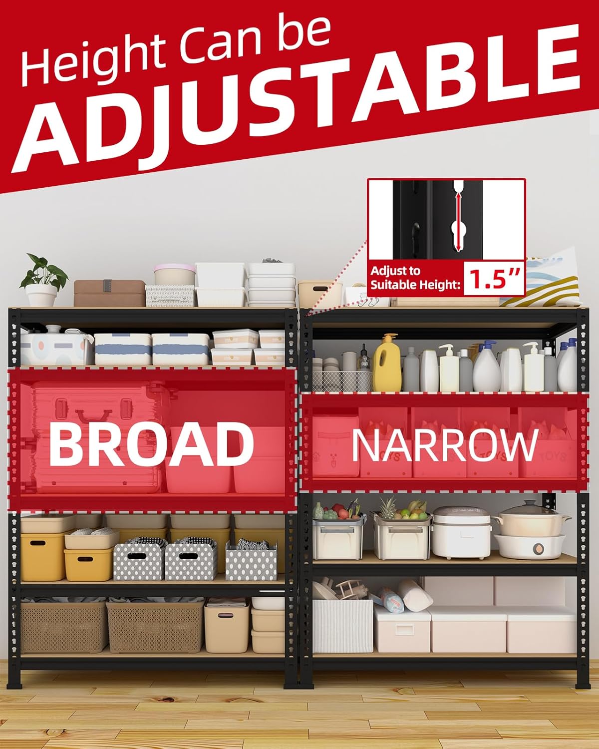 PrimeZone 32" W x 16" D x 63" H Storage Shelves - 5 Tier Adjustable Garage Storage Shelving, Heavy