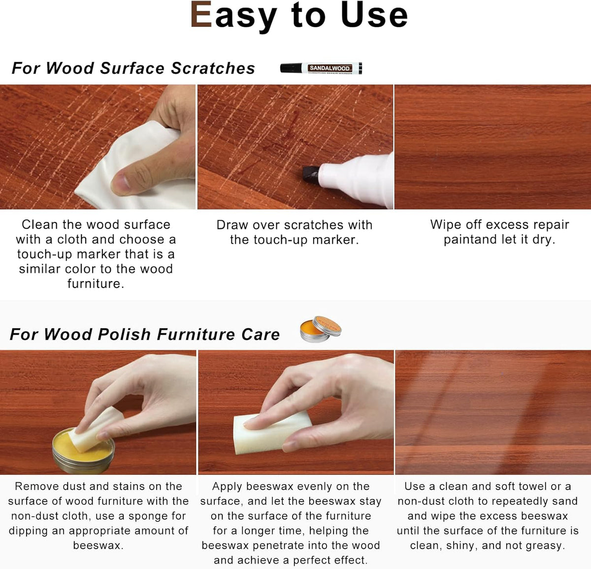 Furniture Markers Touch Up Kit - New Upgrade 18 Colors Wood Scratch Repair Kit with Beeswax