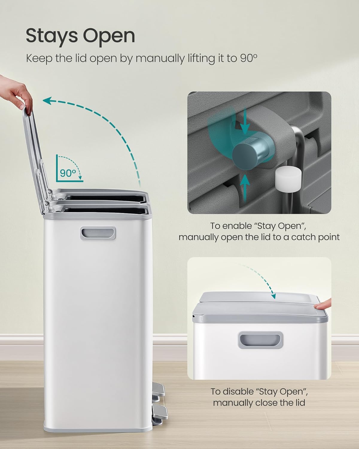 SONGMICS Trash Can, 2 x 8 Gallon (2 x 30 L) Dual-Compartment Garbage Can with Soft-Close Lid, Pedal
