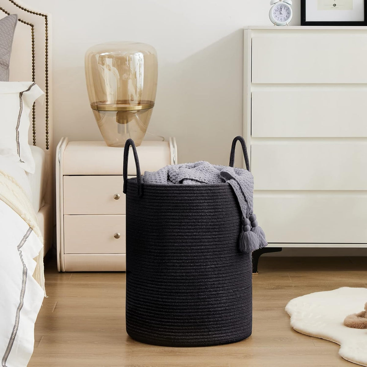 YOUDENOVA Woven Rope Laundry Hamper Basket, 72L Tall Luandry Basket, Baby Nursery Hamper for