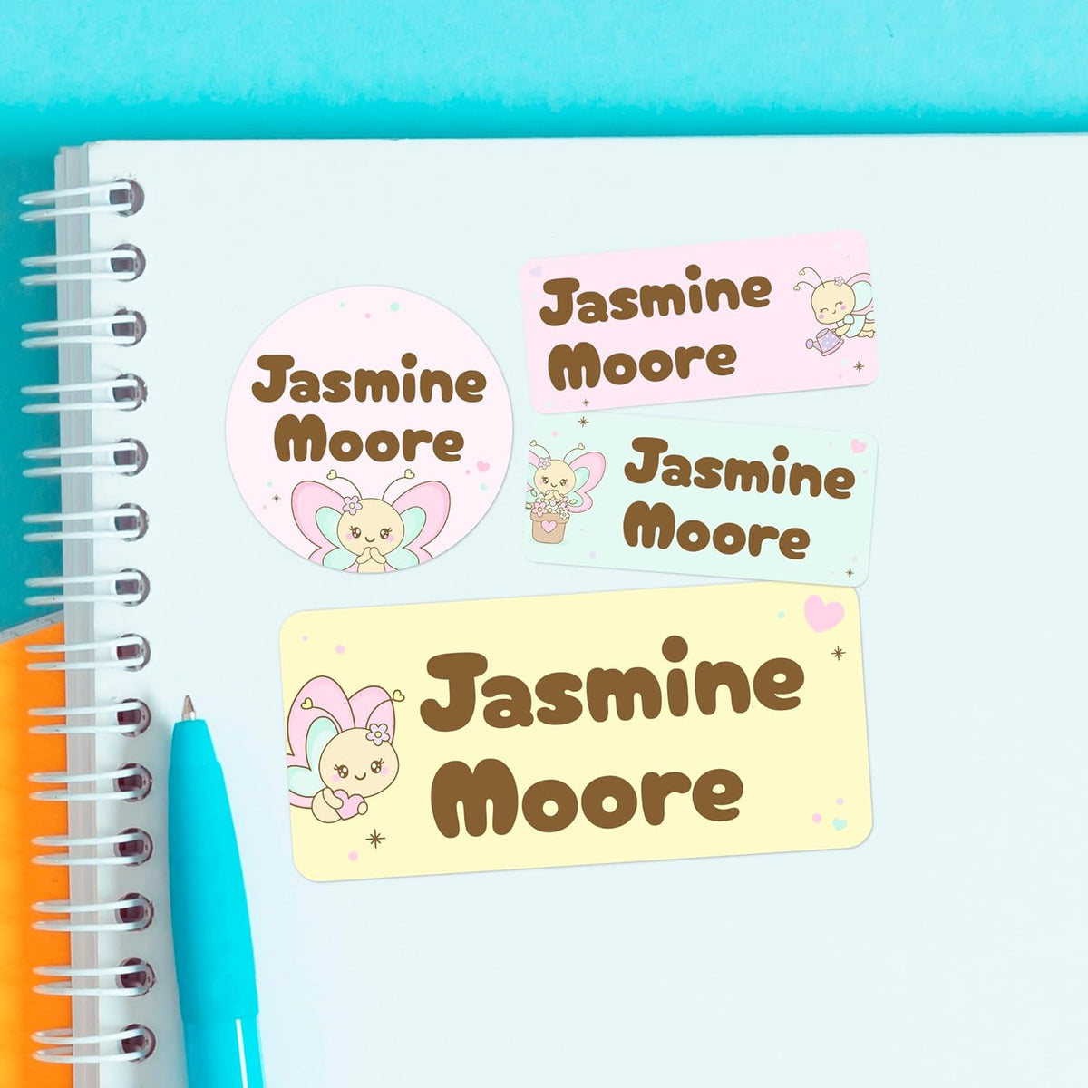 Personalized Name Tag Stickers for Kids (130+ Pack) | Butterfly Waterproof Labels for School