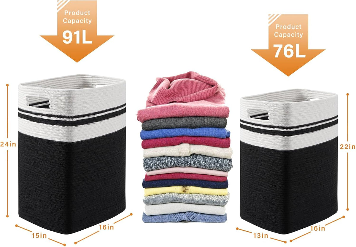 OIAHOMY 91L Laundry Hamper, XXXLarge Laundry Basket, Collapsible Cotton Rope Basket,Woven Storage