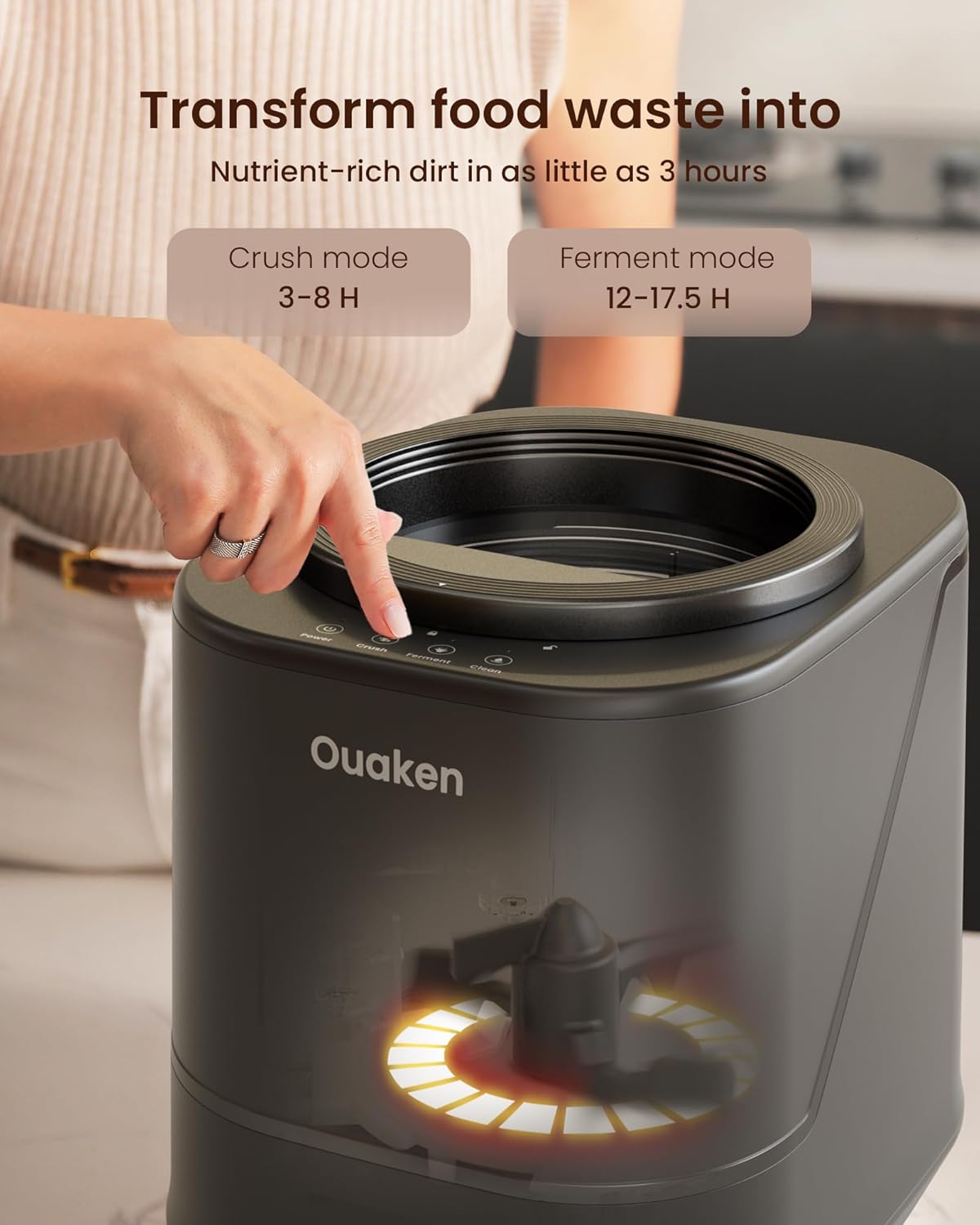 Electric Composter for Kitchen - 4L Countertop Indoor Compost Bin Smart Odorless Turn Kitchen Waste