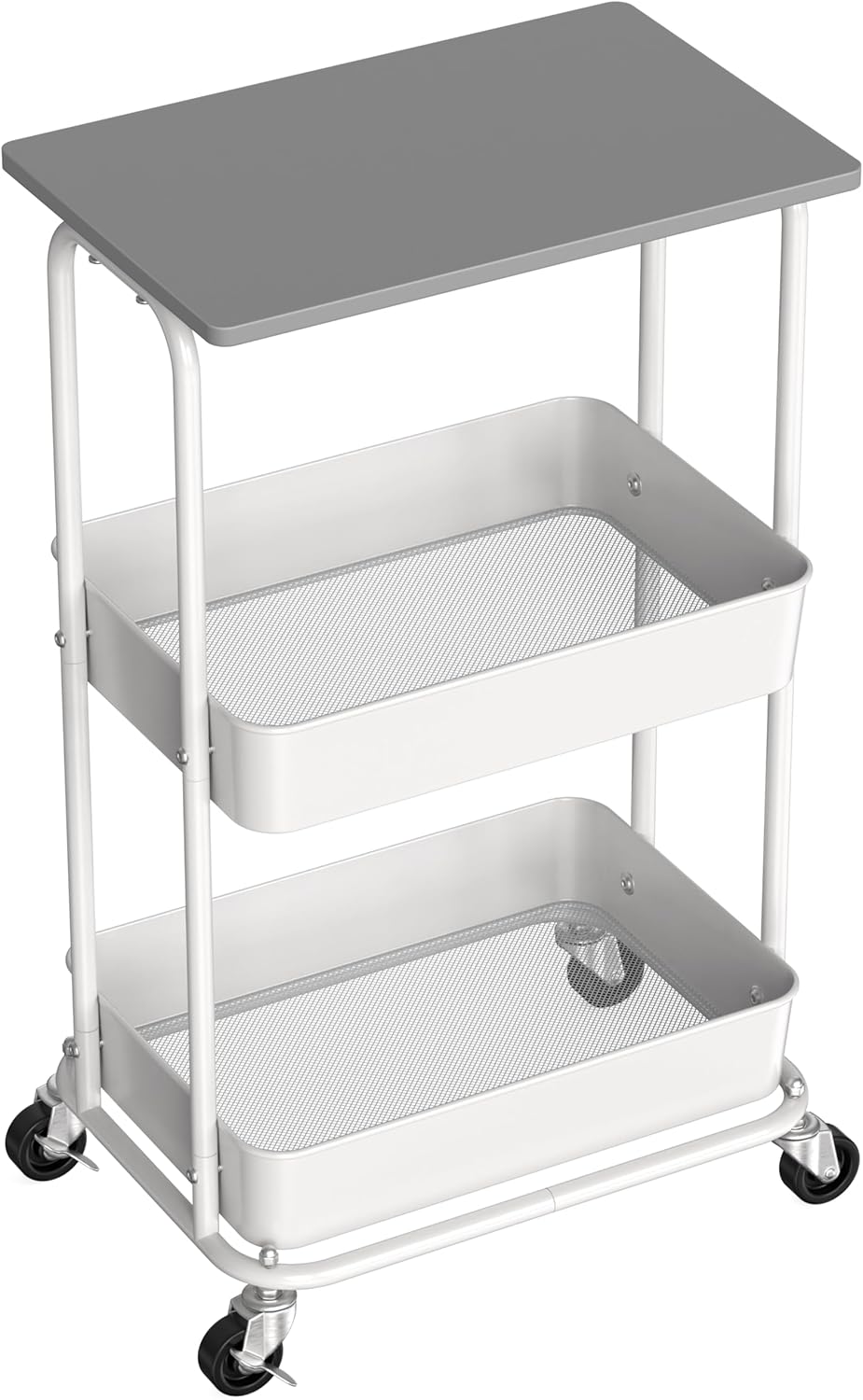 Simple Houseware 2-Tier Rolling Utility Cart with Lockable Wheels and Wood Top, Metal Storage