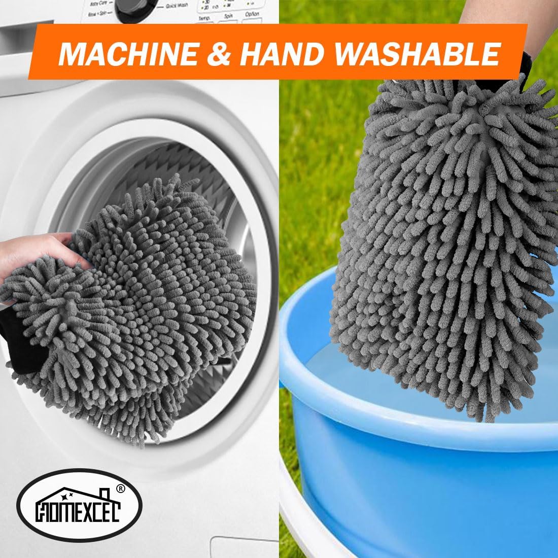 HOMEXCEL Car Wash Mitt, 2PK Chenille Microfiber Wash Mitt, Scratch-Free & Lint-Free, Rich Foam