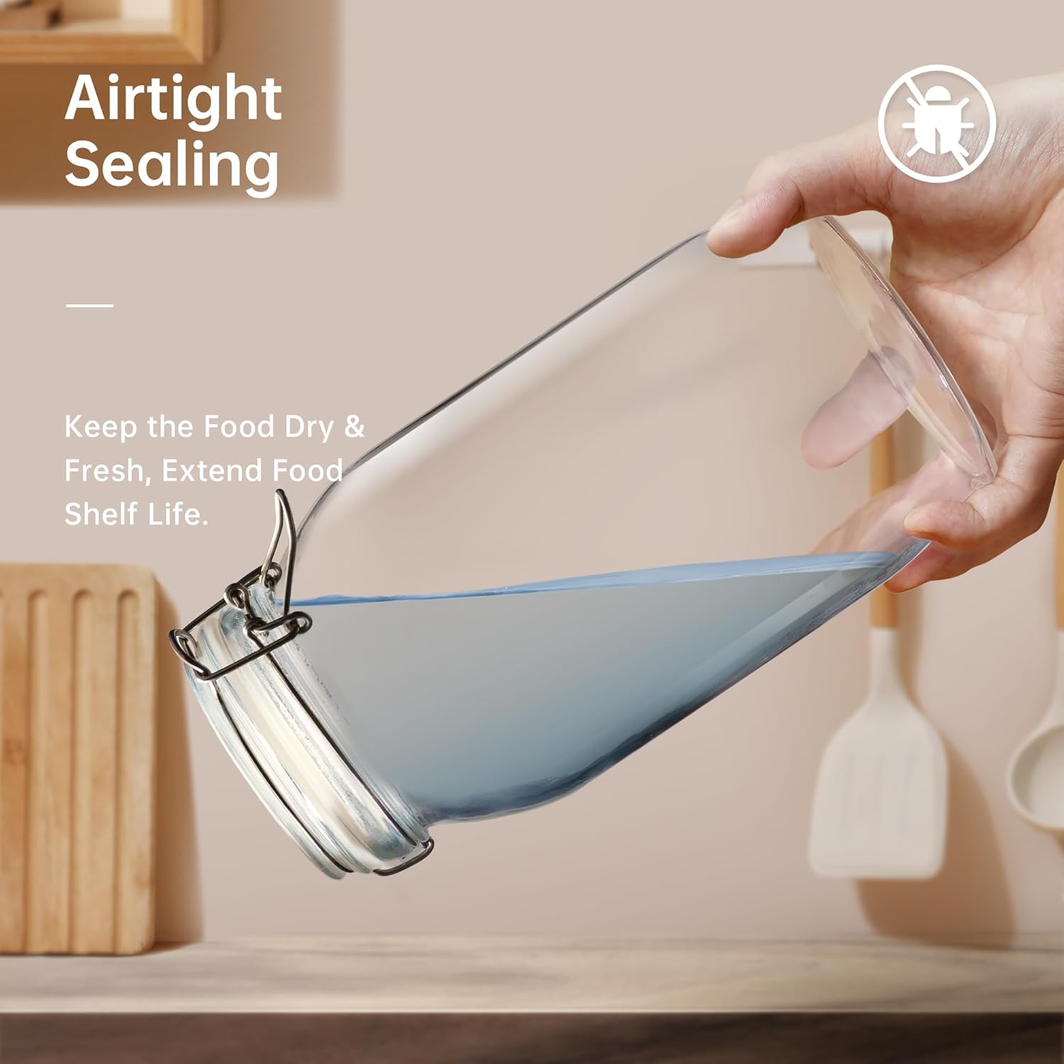 Glass Jars with Airtight Lid Set of 6, 17 floz Wide Mouth Mason Jars with Clamp Lids,Glass Sealed