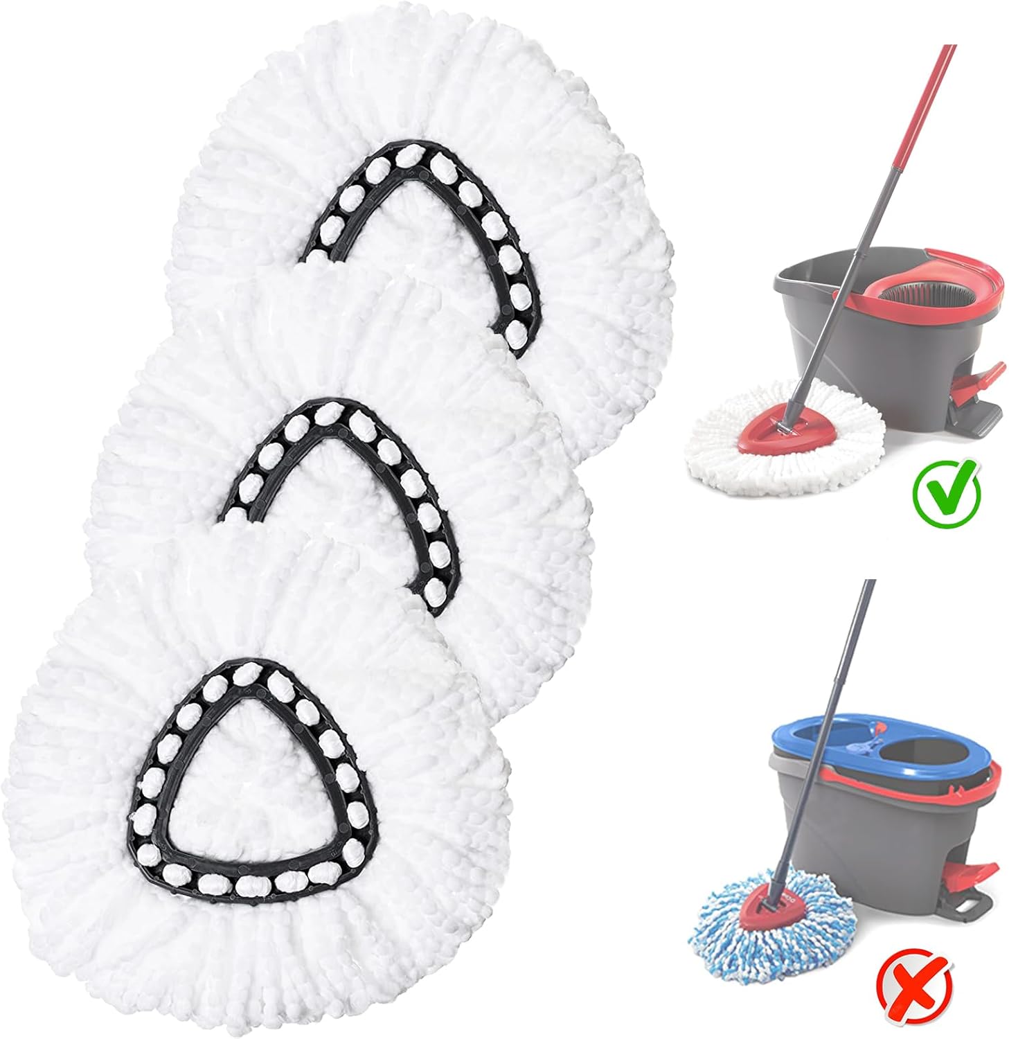 3 Pack White Spin Mop Replacement Heads, Mop Head Replacement 100% Microfiber, Deep Cleaning, Spin