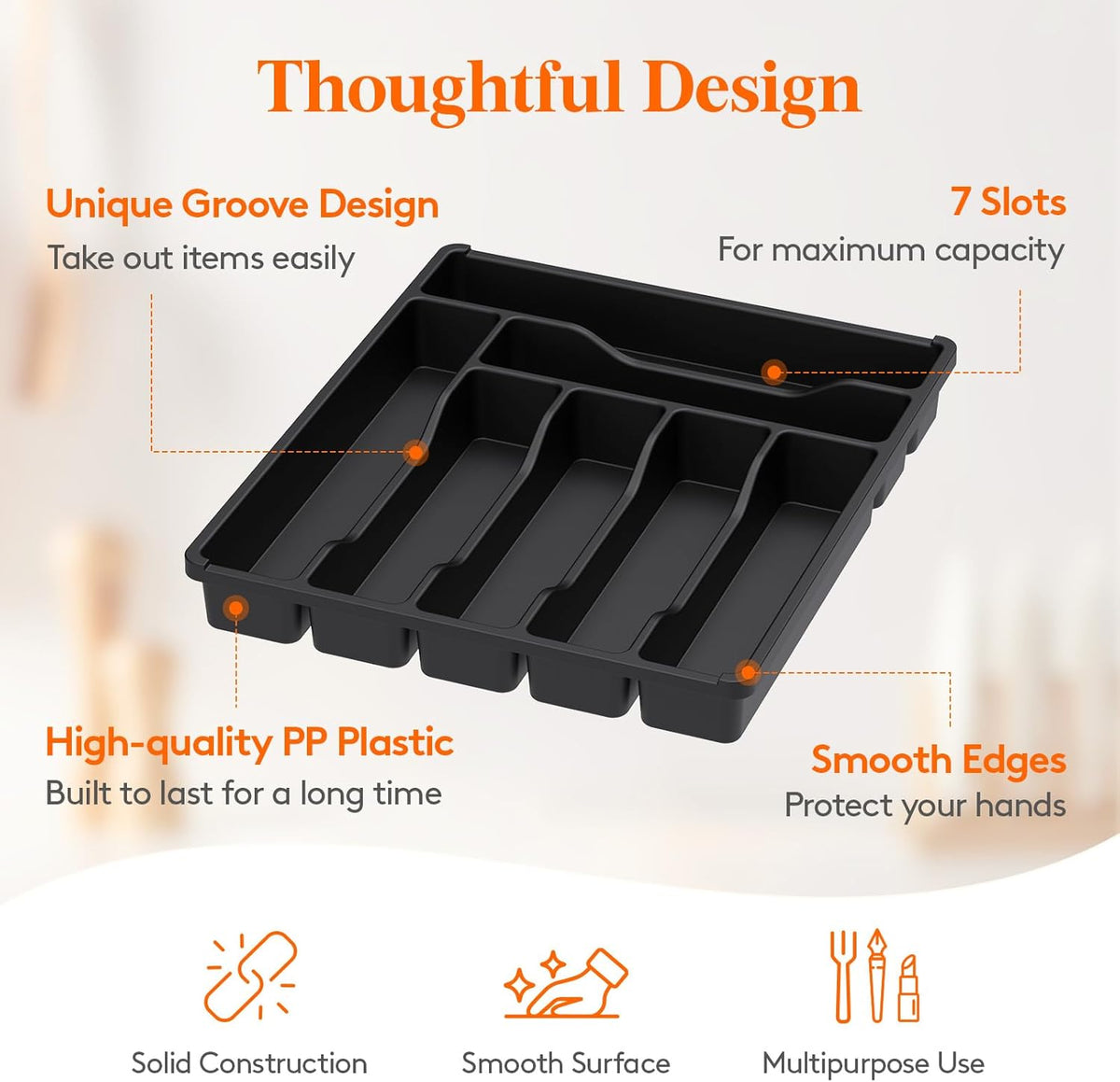 Lifewit Silverware Drawer Organizer Tray, Plastic Cutlery Storage for Kitchen Drawer, Flatware and