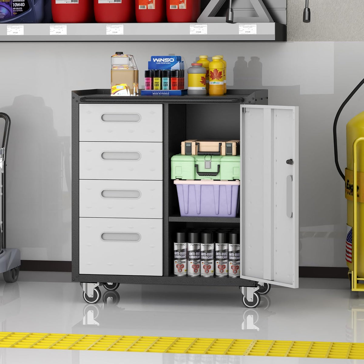 Metal Storage Cabinet with Wheels, Rolling Tool Cabinet with Adjustable Shelve, Locking Garage