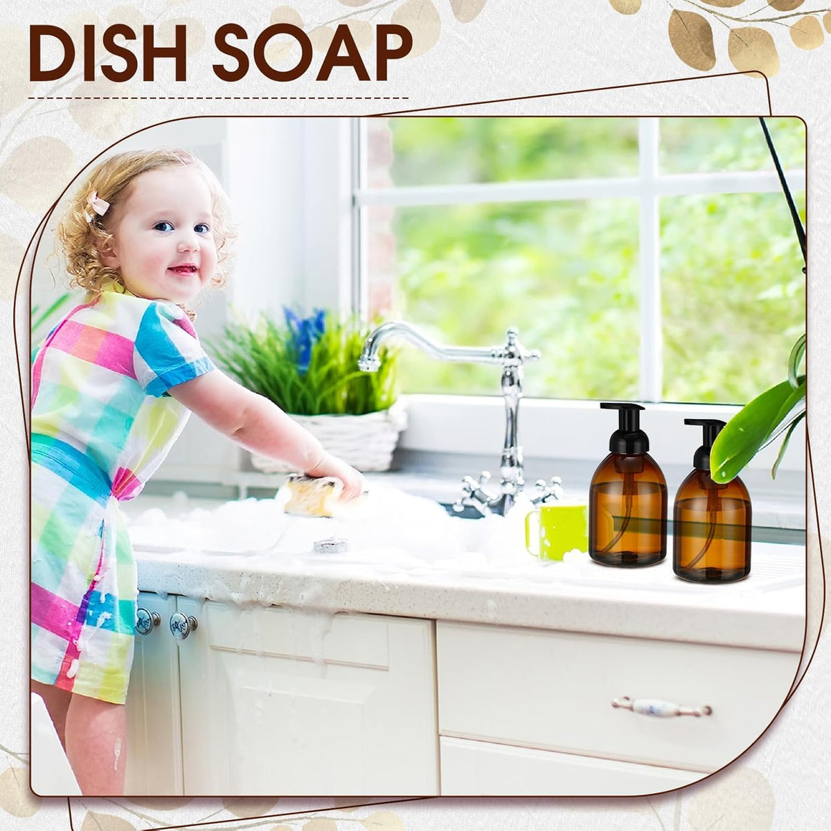Uiifan 16 Pcs 17 oz Amber Foaming Soap Dispenser Refillable Foam Pump Bottle Liquid Plastic