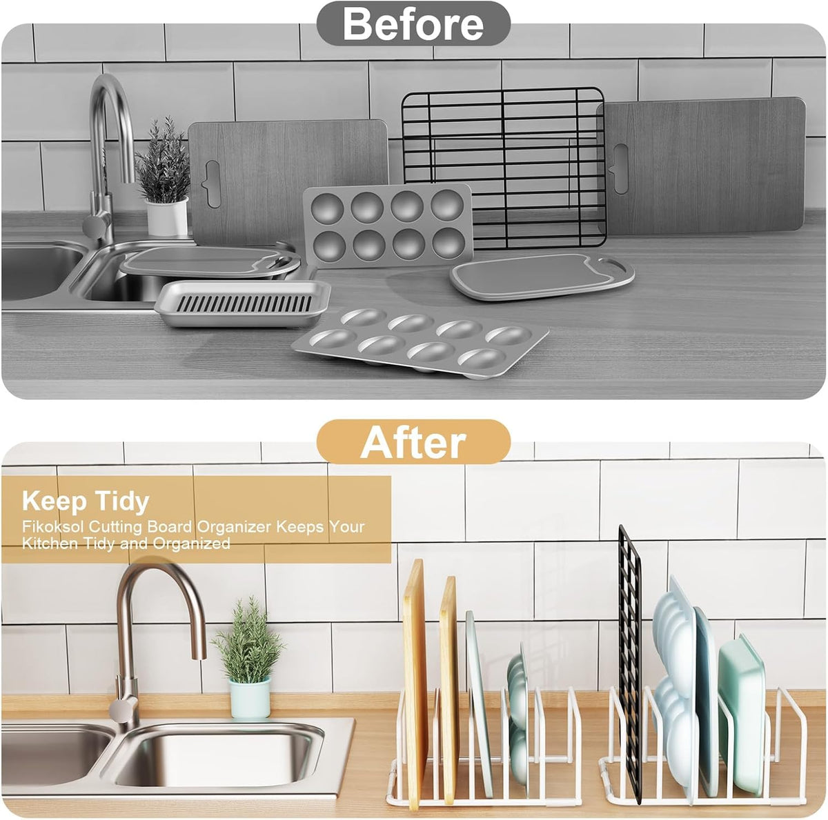 Cutting Board Organizer, 2Pcs Cutting Board Holder Rack Baking Cookie Pan Sheets Cooling Small