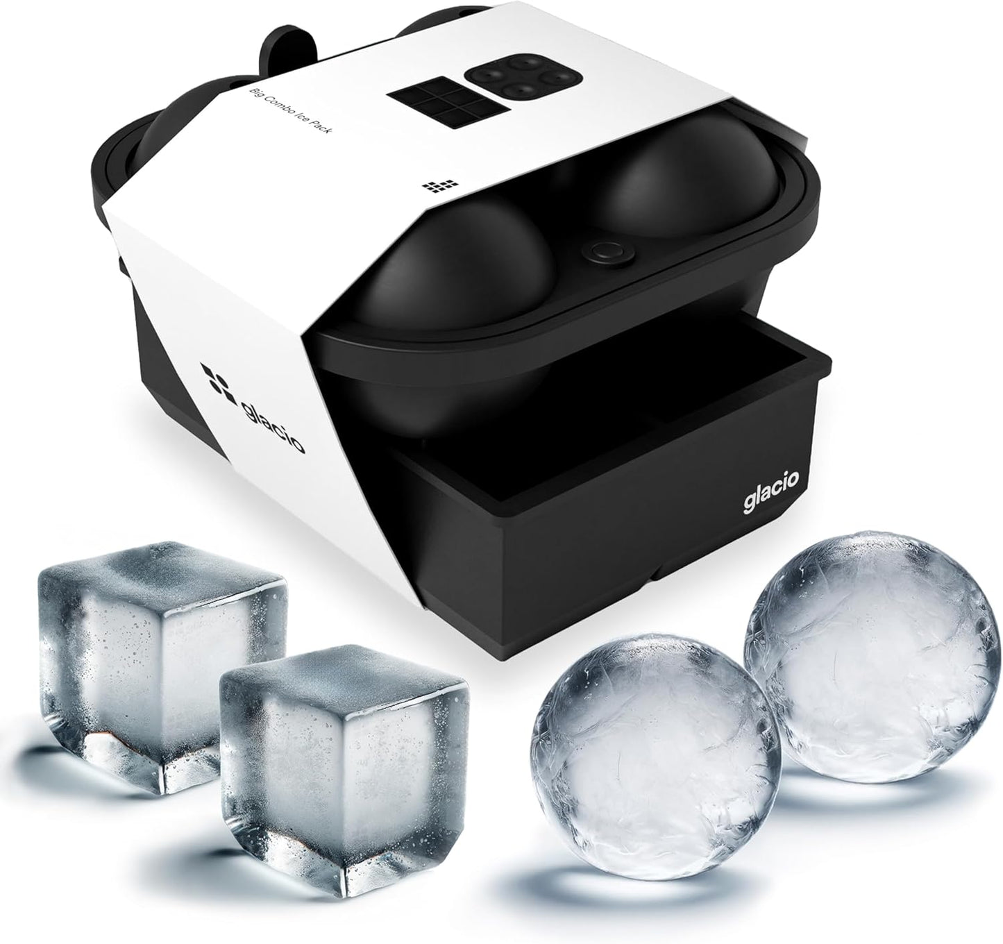 glacio Ball Ice Cube Tray and Big Ice Cube Molds for Whiskey, Slow-Melting, 100% Silicone