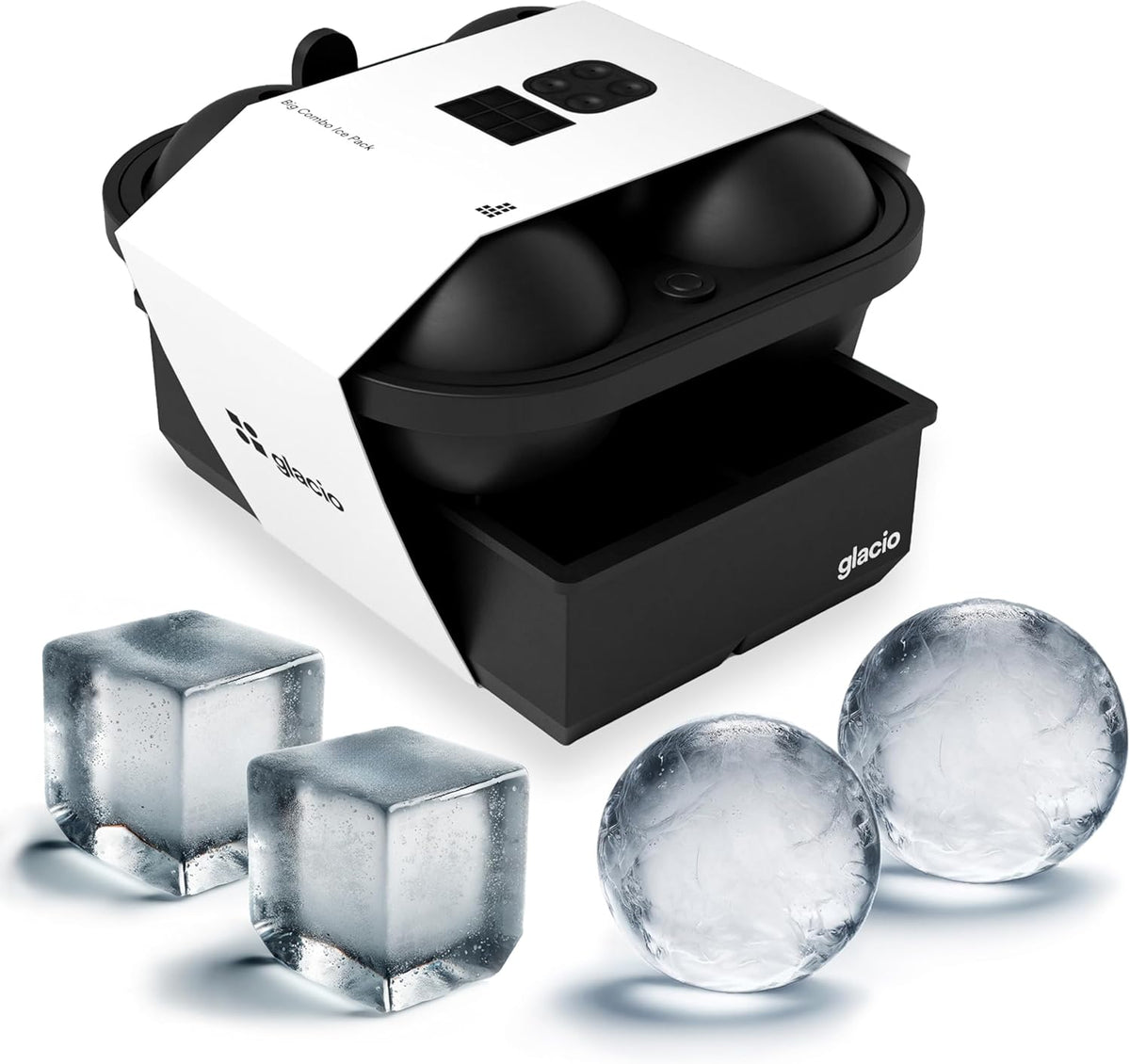 glacio Ball Ice Cube Tray and Big Ice Cube Molds for Whiskey, Slow-Melting, 100% Silicone